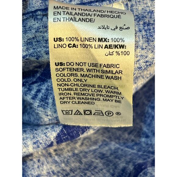 Chico's Linen Blouse Size Medium Blue Paisley 3/4 Sleeve Vacation Preppy - Picture 6 of 6